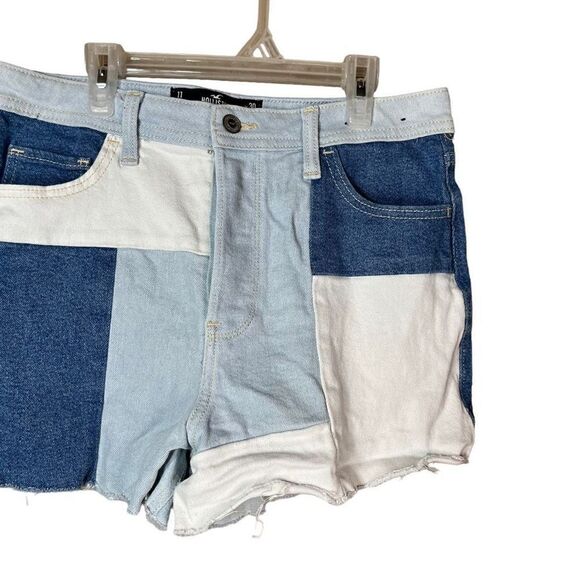 Hollister Ultra High Rise Mom Short Raw Frayed Hem Patchwork Denim Size 11 - Picture 4 of 8